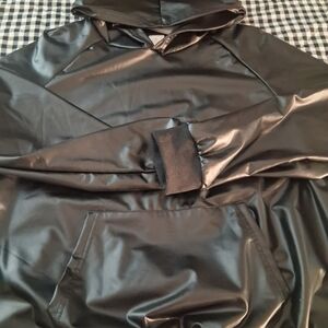 Black Faux Leather Hoodie